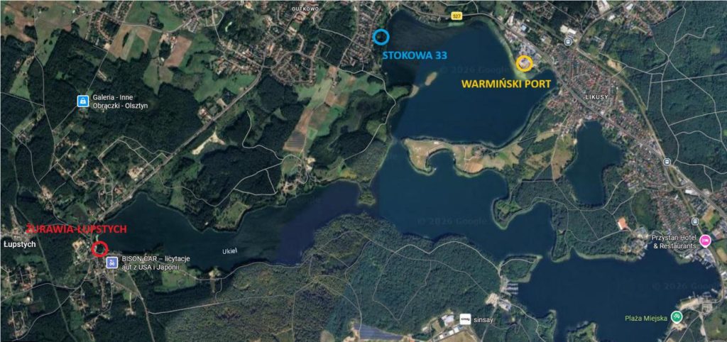 Mapa lokalizacji działki w Łupstychu nad jeziorem Ukiel