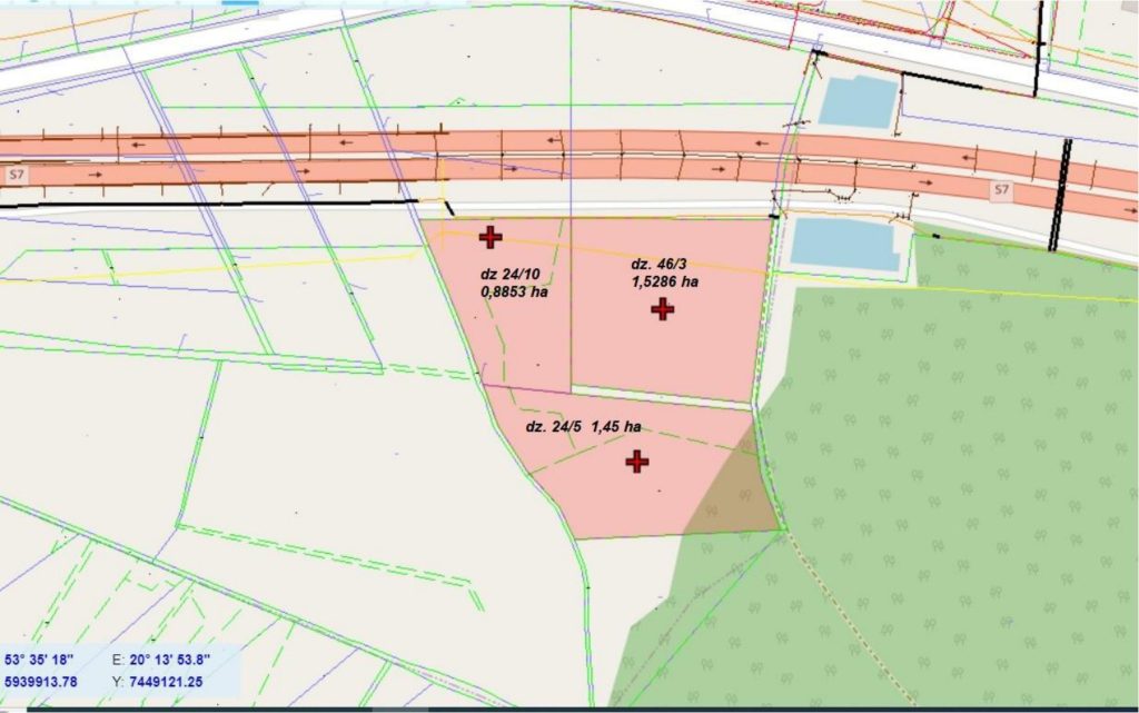 Mapa ewidencyjna działek 24/5, 24/10 i 46/3 w Świętajnach